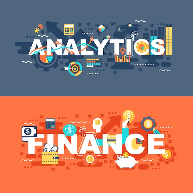 Analytics e finanças conjunto de conceito plana