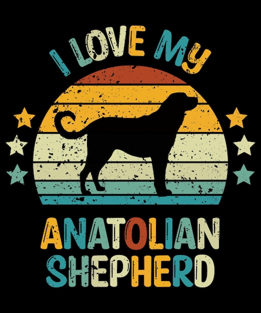 Anatolian shepherd silhueta vintage e design de camiseta retrô
