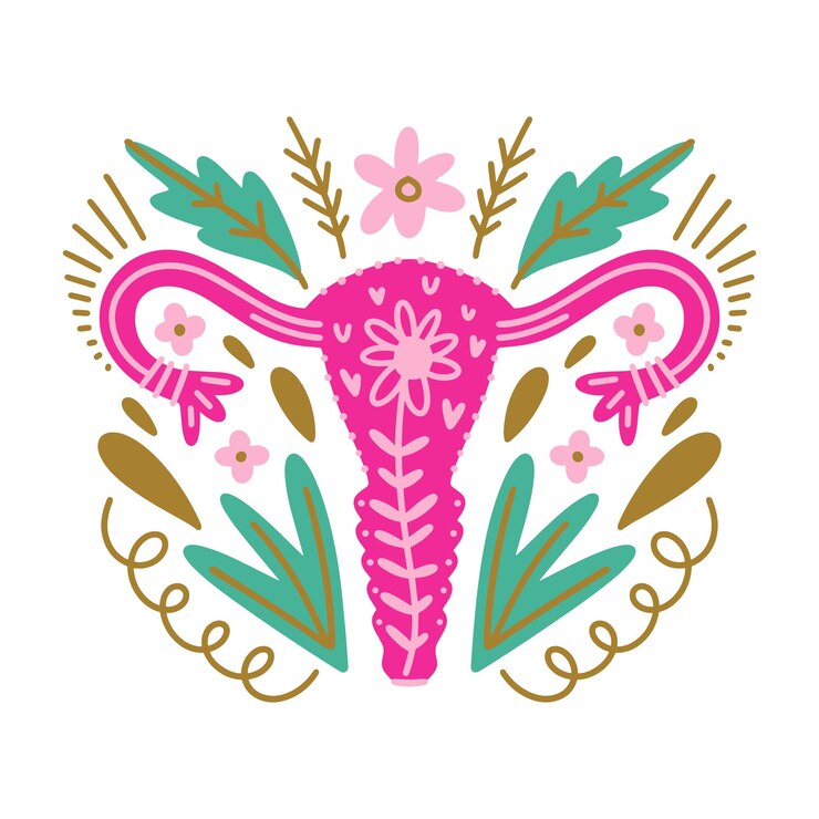 Vetor anatomia do sistema reprodutivo da flor da mulher, modelo isolado de banner de clipart de vetor plano