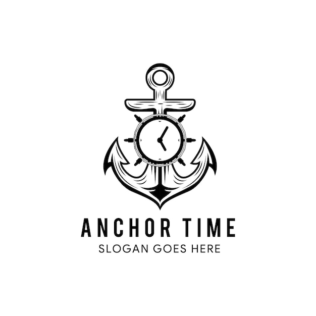 Anchor time logo design template cor preta plana