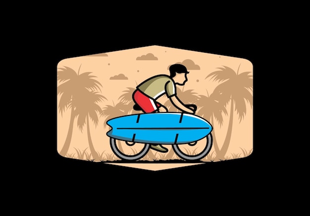 Ande de bicicleta com uma ilustração de prancha de surf
