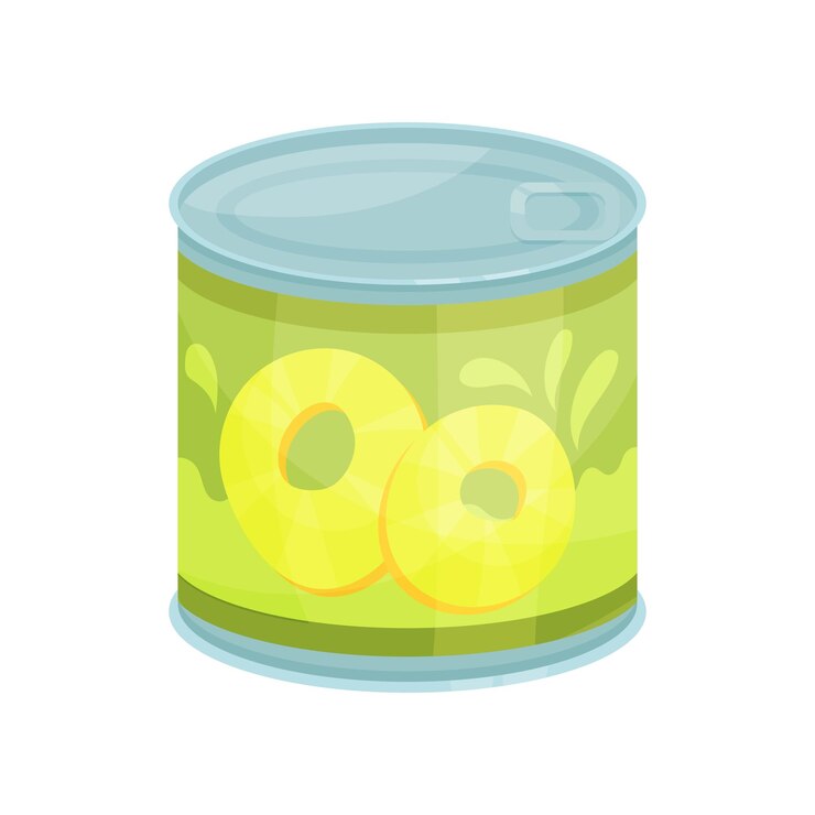 Vetor anéis de abacaxi enlatados alimentos enlatados em lata de alumínio cartoon vector ilustração sobre um fundo branco