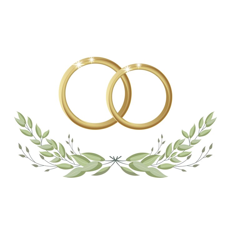 Vetor anéis de casamento de ouro em uma coroa de folhas de eucalipto logotipo de clipart de casamento para convite vector