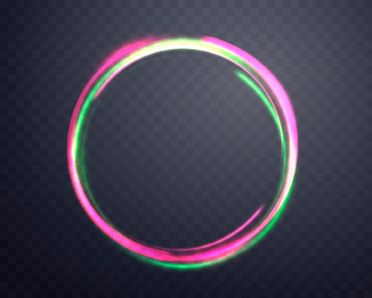 Anéis mágicos cor-de-rosa e verde Neon realista energia flare halo anel efeito de luz abstrato