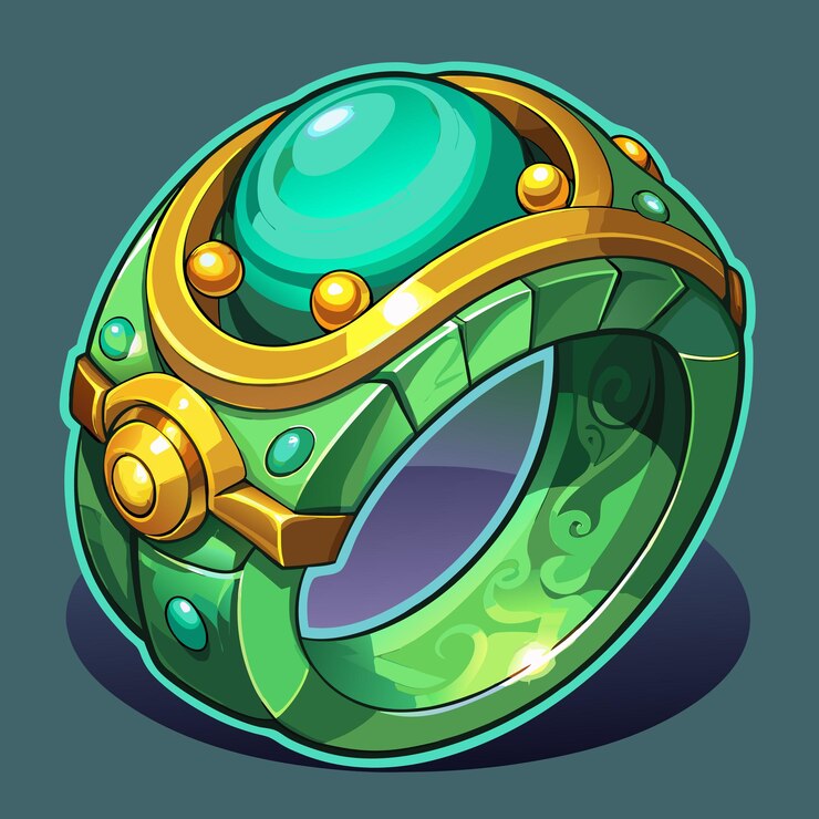 Vetor anéis verdes coloridos desenhados à mão e ilustração de objetos 3d