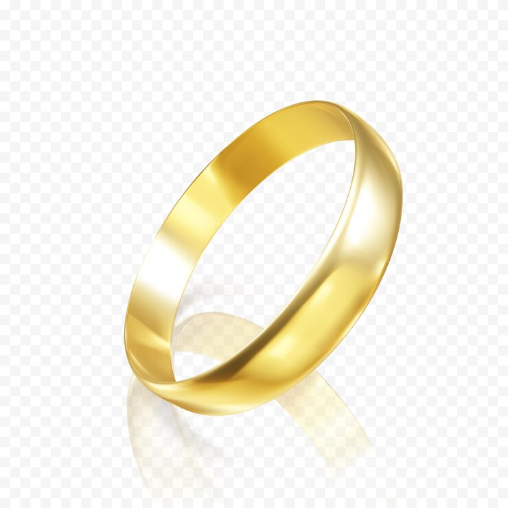 Vetor anel de casamento de ouro realista 3d renderização de anel de ouro com sombra e reflexão ilustração vetorial