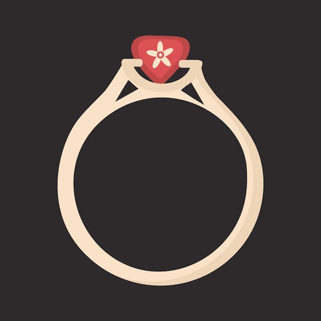 Vetor anel de ouro com pedra vermelha em preto