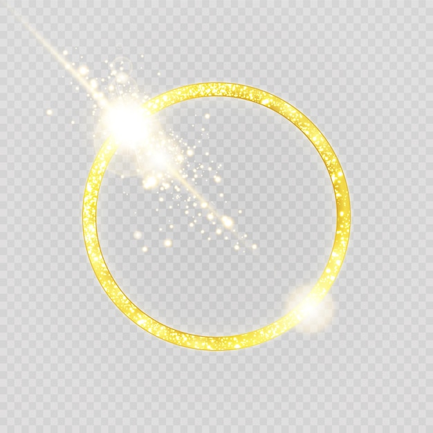 Anel de ouro luxuoso. círculos de luz e efeito de luz de faísca.