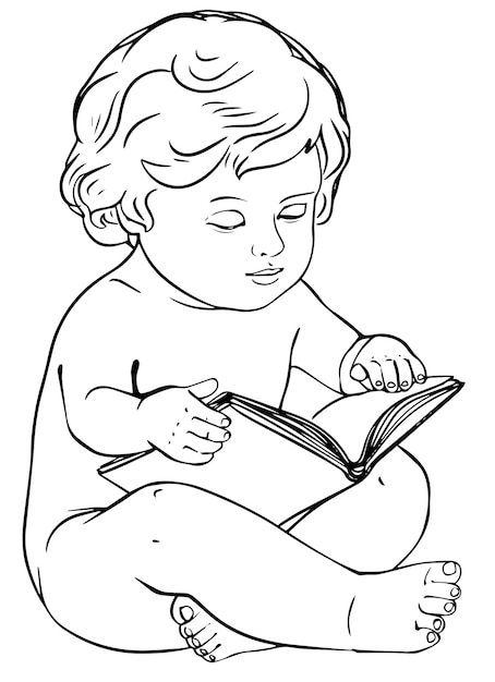 Angel Baby com um livro para colorir vetor de mão