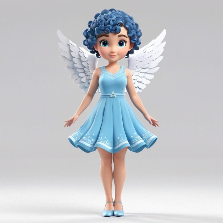 Vetor angel blue curly pixie corte de cabelo estilos trança e vestido azul