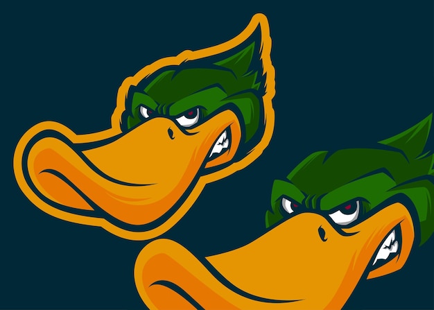 Angry duck head premium vector mascot ilustração