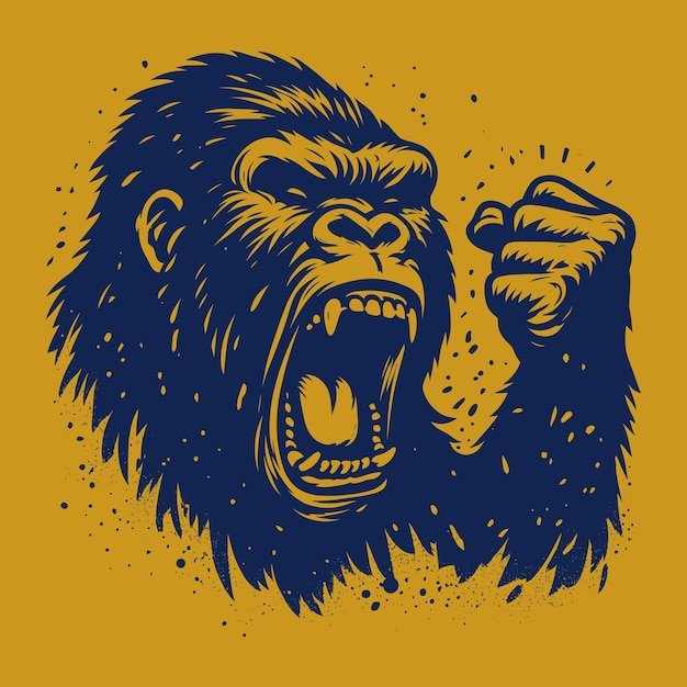 Angry gorilla roar face grunge shiluette vector (face de gorila enfurecido e grunjeado)