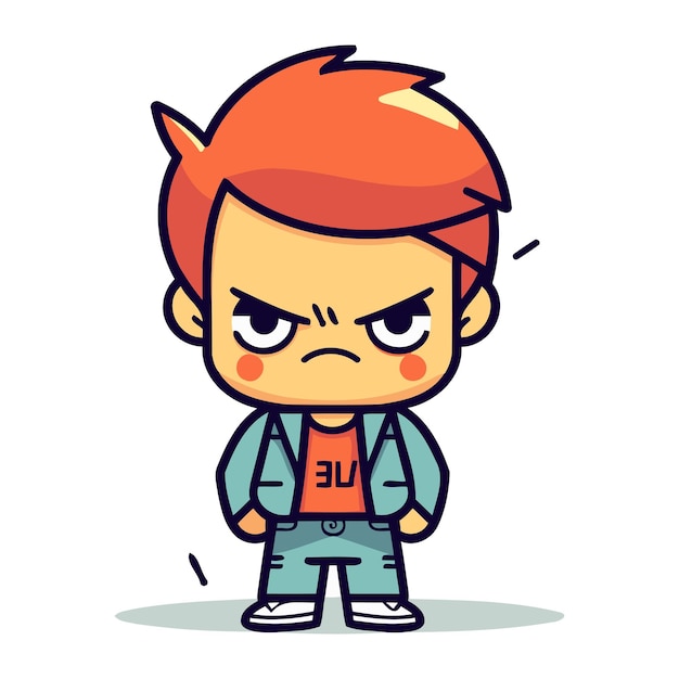 Angry little boy personagem de desenho animado ilustração vetorial em design plano