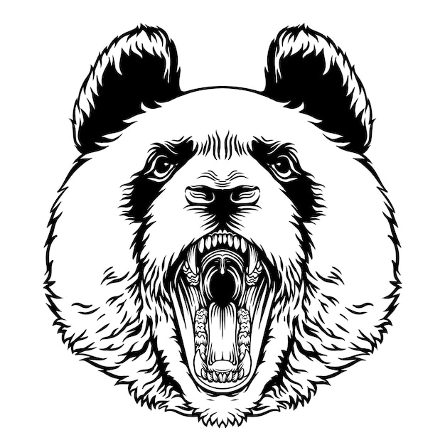 Angry roaring panda head vector mascote