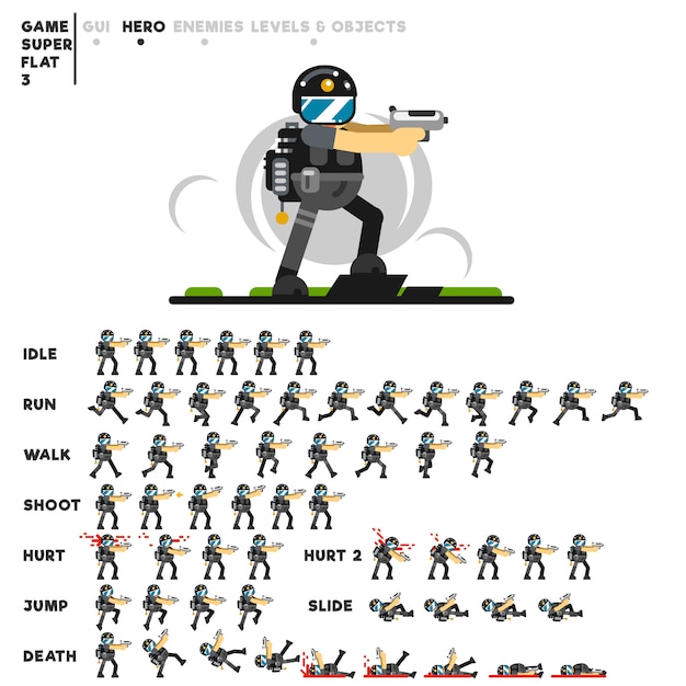 Vetor animação de um cara das forças especiais com uma pistola para criar um videogame
