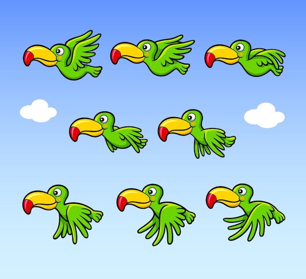 Animação de vôo de desenhos animados de pássaros para ativos de jogo