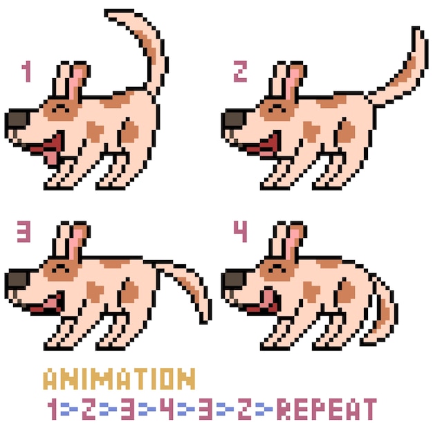 Animação pixel art cão isolada