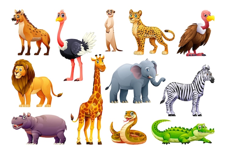 Vetor animais africanos em conjunto ilustração de desenho animado vetorial