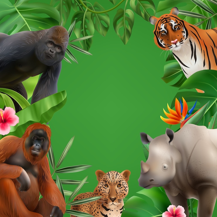 Vetor animais ameaçados de extinção emoldurados em estilo realista