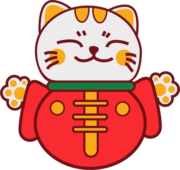 Vetor animais bonitos com patas levantadas gatos maneki japoneses conjunto de desenhos animados vetoriais