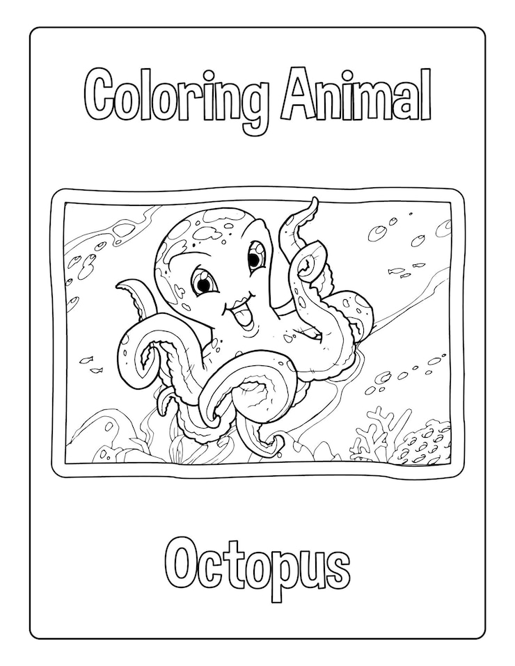 Vetor animais de a a z para colorir para crianças com animais fofos planilha de atividades em preto e branco