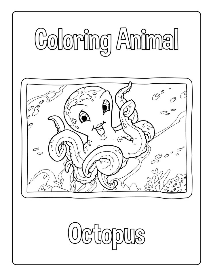 Vetor animais de a a z para colorir para crianças com animais fofos planilha de atividades em preto e branco