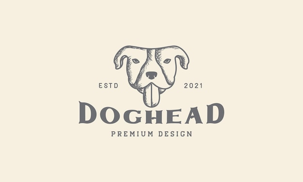 Animais de estimação cão cabeça de buldogue gravado logotipo design vetor ícone símbolo ilustração gráfica