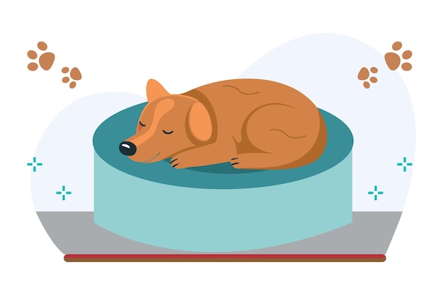 Animais de estimação dormindo em uma cama aconchegante Ilustração vetorial