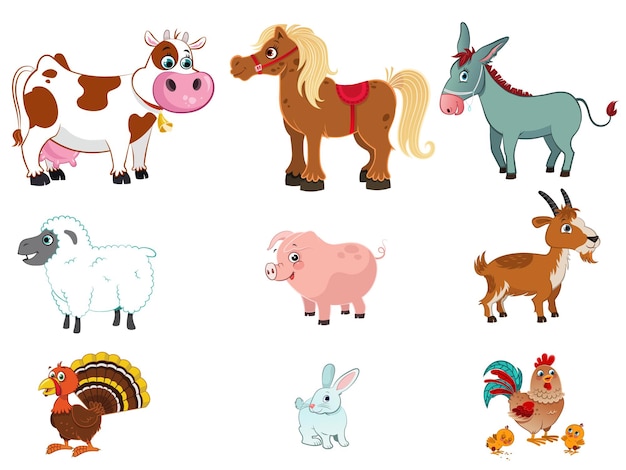 Vetor animais de fazenda de desenhos animados com ilustração vetorial