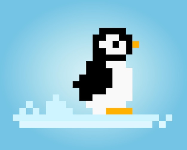 Animais de pinguim de pixels de 8 bits para ativos de jogos e padrões de ponto de cruz em ilustrações vetoriais