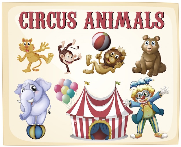 Vetor animais do circo em um cartaz retro do vintage