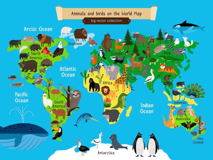 Vetor animais do mapa do mundo