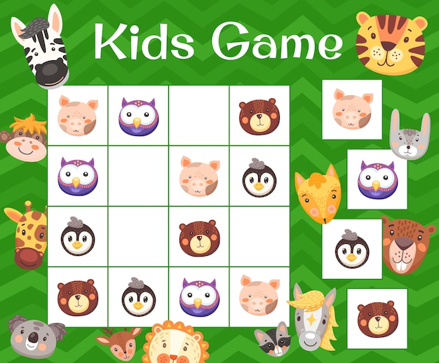 Sudoku fácil com três animais de fazenda squishmallow jogo quebra-cabeça  para crianças recorte e cole desenho animado