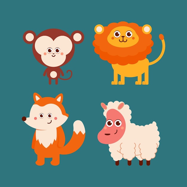 Animais engraçados vector personagens de desenhos animados isolados em um fundo branco
