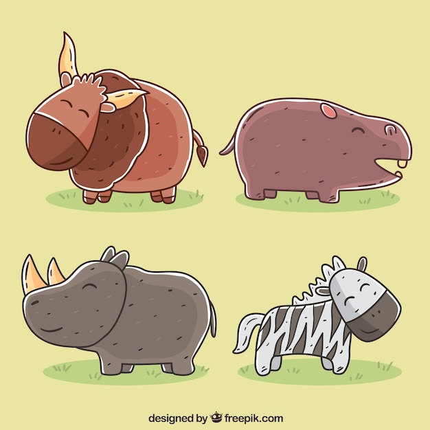 Vetor animais felizes desenhados mão