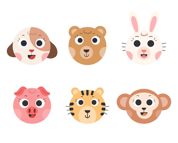 Vetores de Animais Kawaii Rostos Fofos Do Zoológico Animais Sorridentes  Cabeças De Vetor De Desenho Animado Conjunto De Ilustração e mais imagens  de Emoticon - iStock