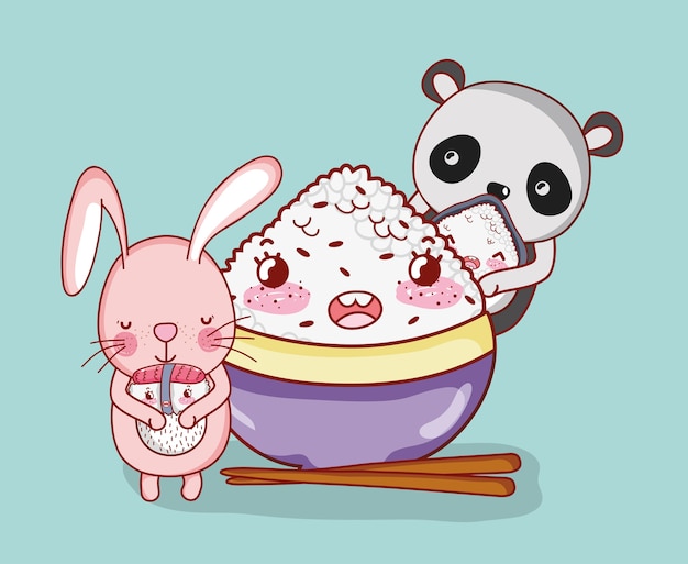 Animais kawaii e comida japonesa