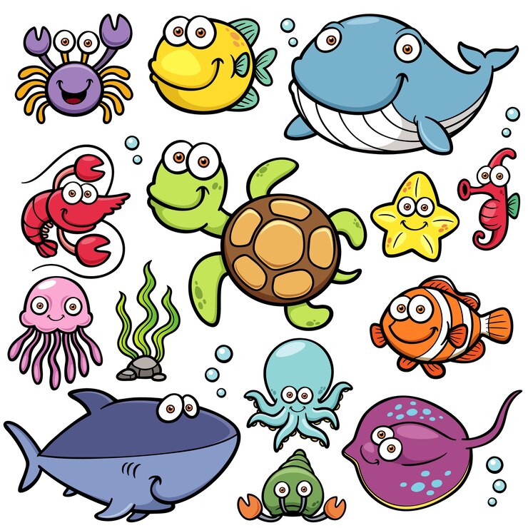 Vetor animais marinhos dos desenhos animados