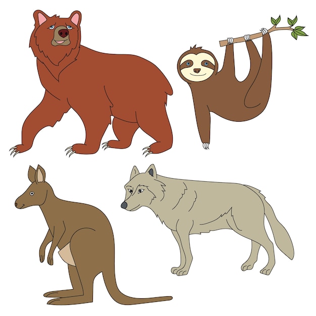 Vetor animais selvagens de desenho animado clipart set para amantes da vida selvagem