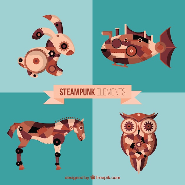 Animais steampunk desenhados mão