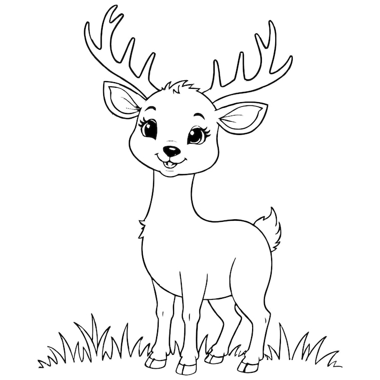 Vetor animal adorável cute deer página de colorir esboço e ilustração de arte de linha