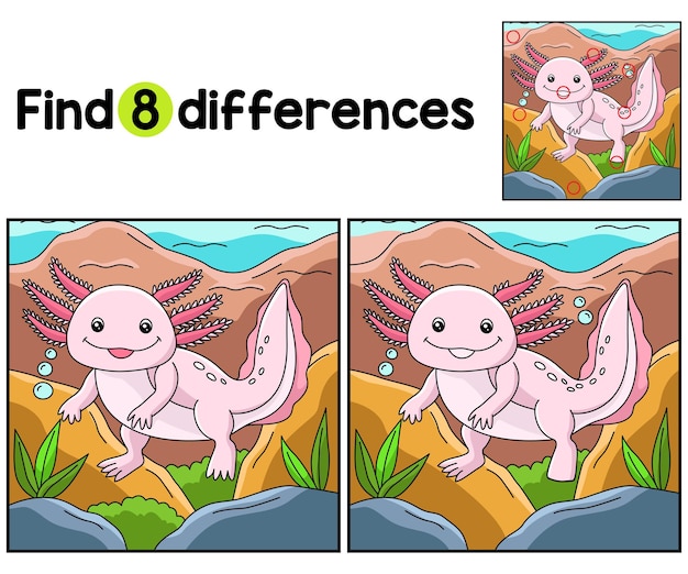 Animal axolote encontre as diferenças