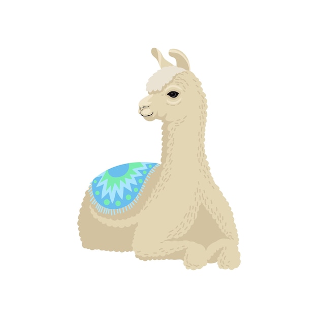 Animal de alpaca de lhama graciosa branca mentindo ilustração vetorial sobre um fundo branco