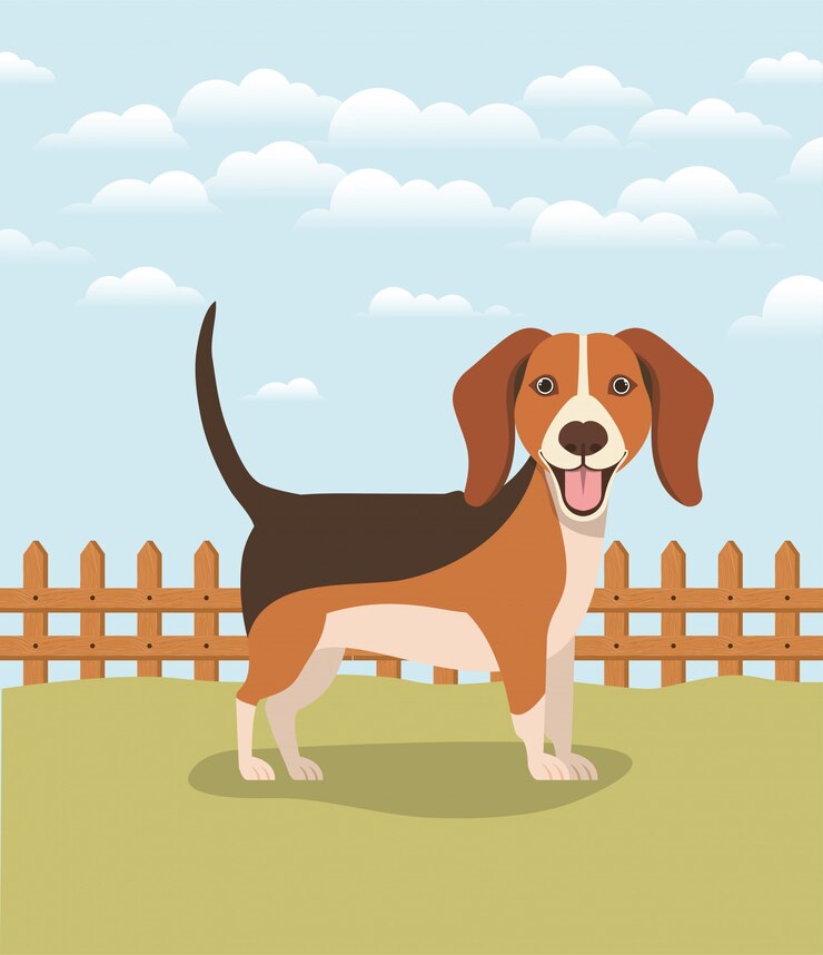 Vetor animal de estimação bonito cachorro beagle no acampamento