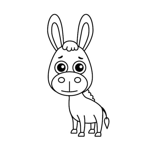 Animal de fazenda para crianças livro de colorir burro vetorial engraçado em estilo de desenho animado