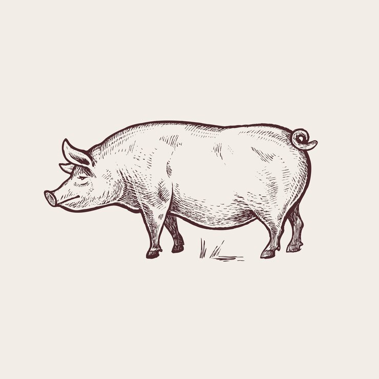 Animal de fazenda Porco estilo vintage de gravura