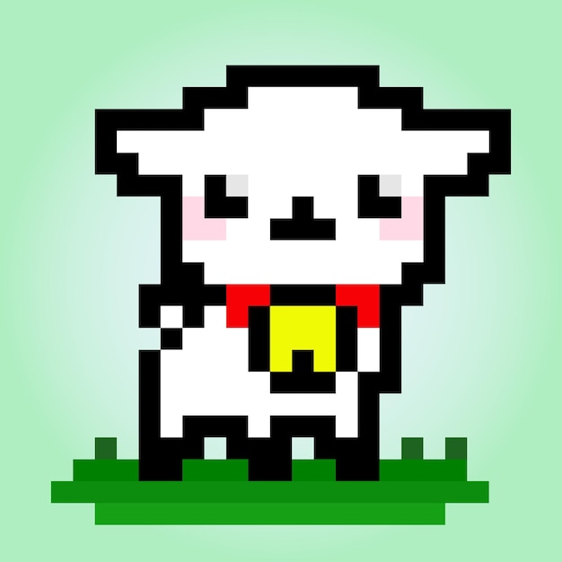 Animal de ovelha de pixel de 8 bits para ativos de jogo e padrão de ponto cruzado em ilustração vetorial