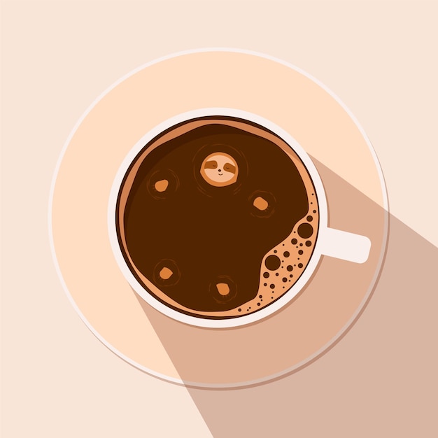 Animal de urso-preguiça vetorial bonito se banha em uma xícara de café Humor matinal