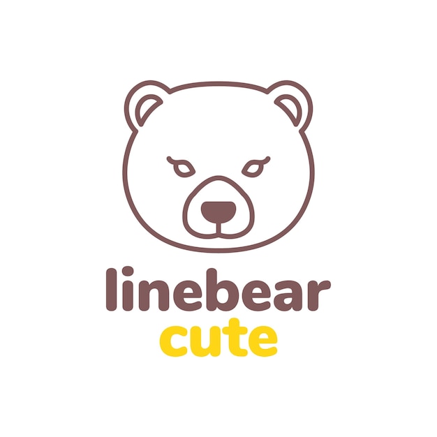 Animal floresta selva vida selvagem besta bebê urso cabeça rosto bonito mascote arte de linha vetor de design de logotipo