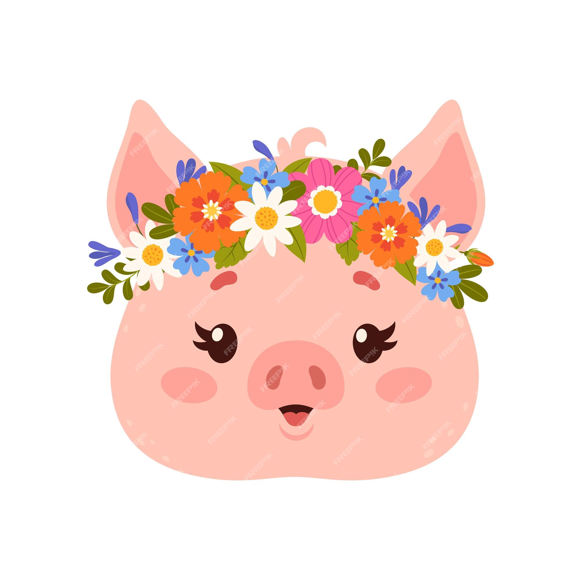 desenho de porco kawaii segurando flores. ilustração de design para  adesivos e roupas 2889806 Vetor no Vecteezy